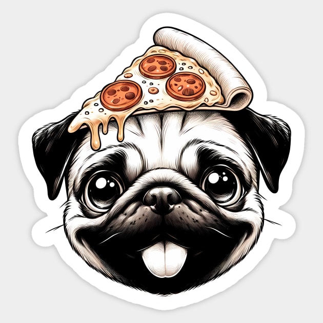 Pug Dog Eating Pizza Sticker by logiamerch